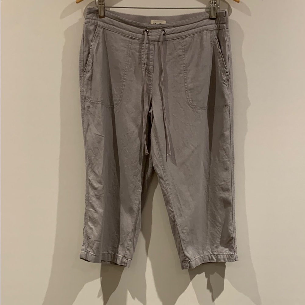 Per Se Gray Linen Blend Pants with Elastic Waistband